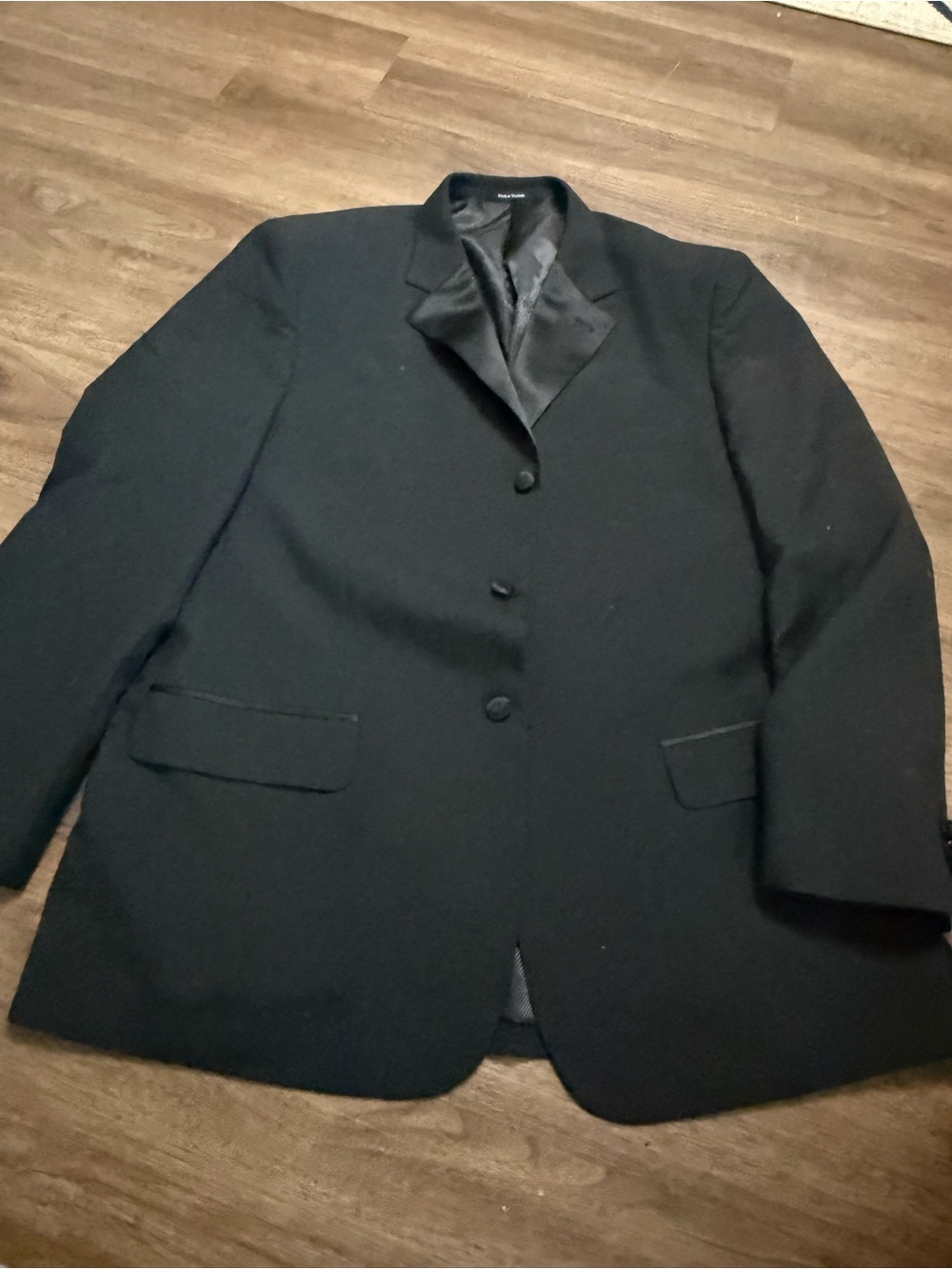 Men's Black Pea Coat with Satin Lapel